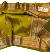 Kora Organza Banarasi Saree - Olive - Saree - Aakritee - S10572